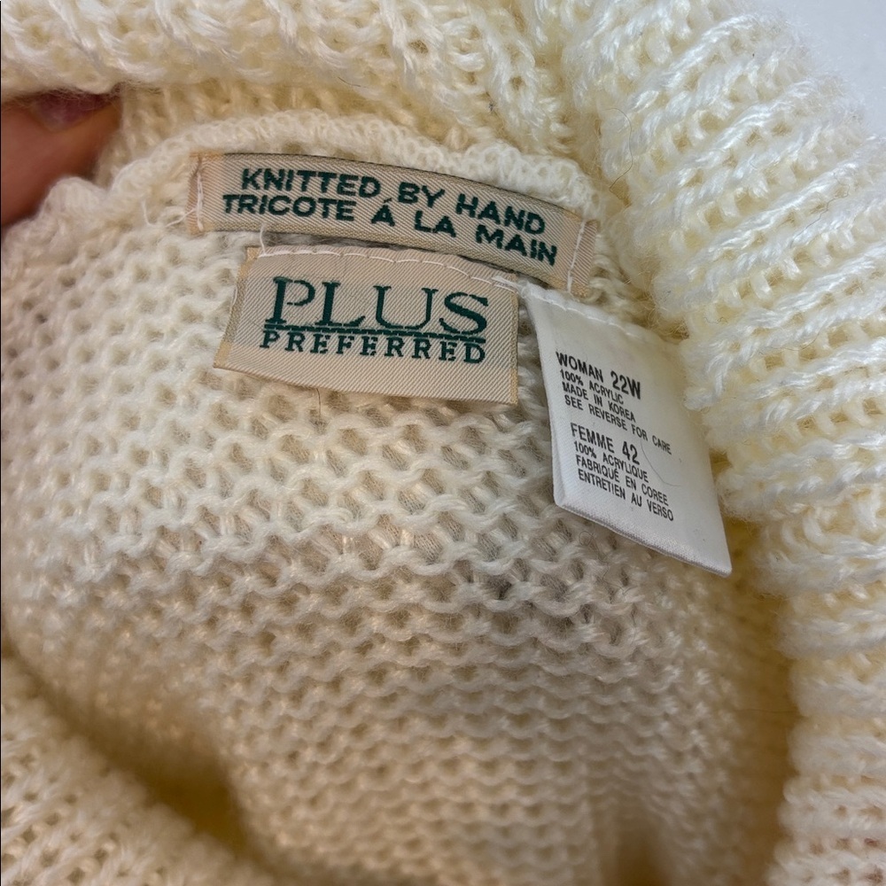 PLUS PREFERRED Vintage Hand Knit Cream Cable Sweater Floral Embroidery 22W - Picture 7 of 8
